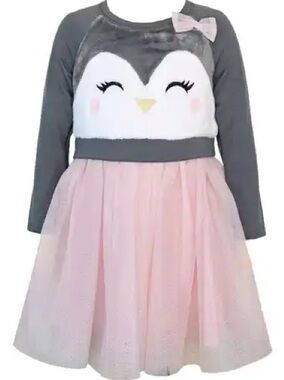 Zunie • NWT Girls Grey & Pink Penguin Tulle Dress